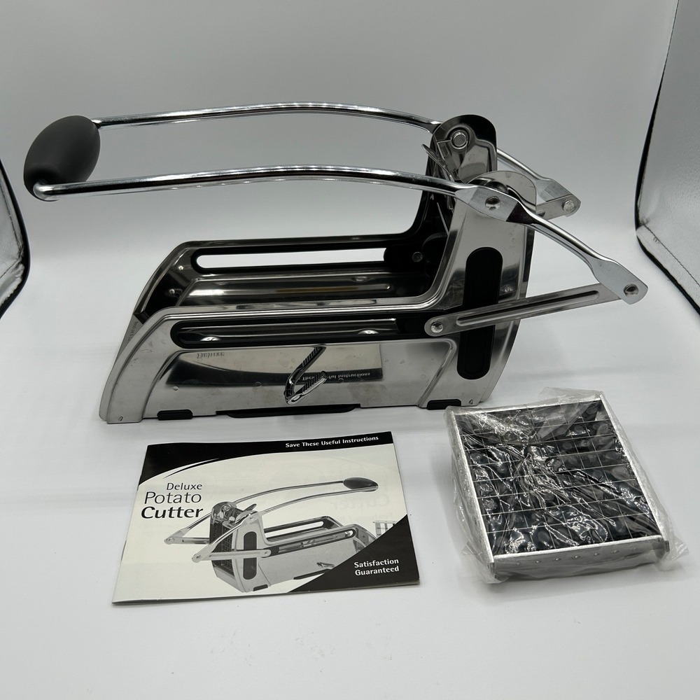Deluxe Potato Cutter Stainless Steel French Fry Slicer with 2 Blade Sizes Manual